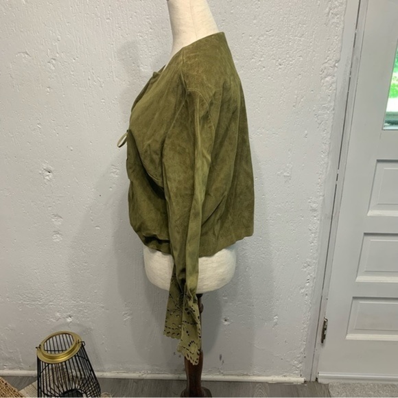 M Kalan Green Suede Leather Cardigan Jacket Large - Picture 4 of 9